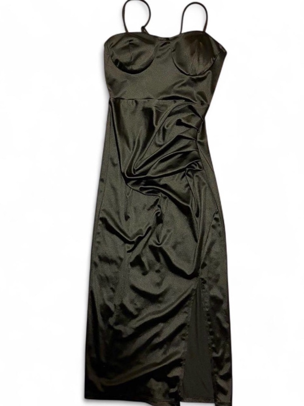 Inspired Hearts Black Satin Midi Slip graduation Dress with Side Slit